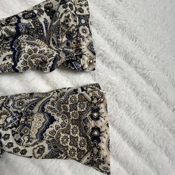 Dana Buchman Womens Paisley Print Tunic Top Medium 3/4 Sleeve Beige Navy Stretch - Picture 9 of 10